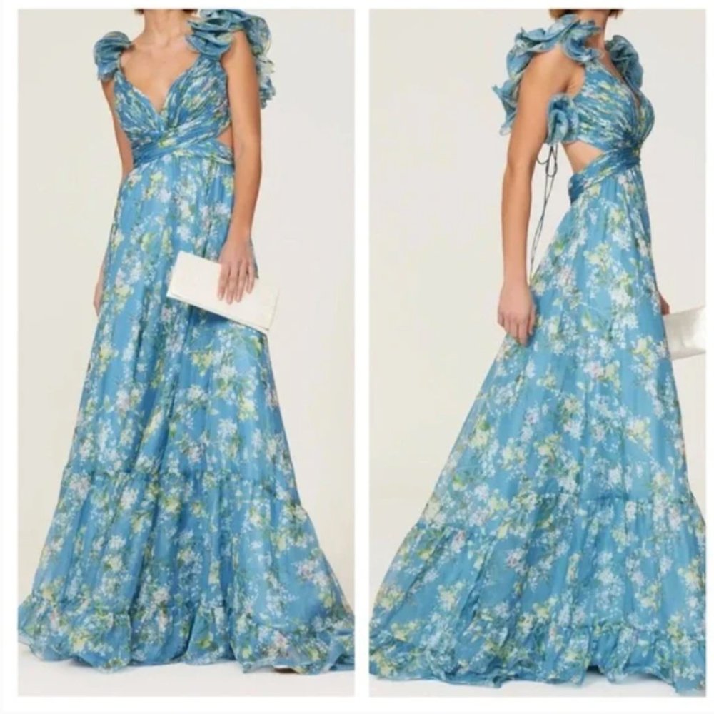 Ieena for Mac Duggal Ruffle Shoulder Gown size 6